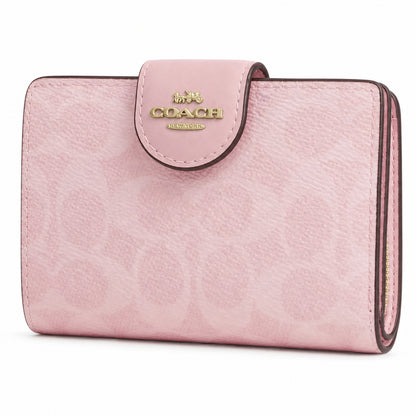 Coach Medium Corner Zip Wallet with Signature Leather in Light Pink
