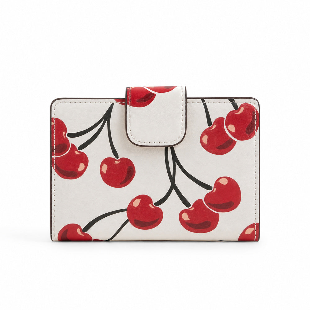 Coach Medium Corner Zip Wallet with Cherry Print in Chalk White
