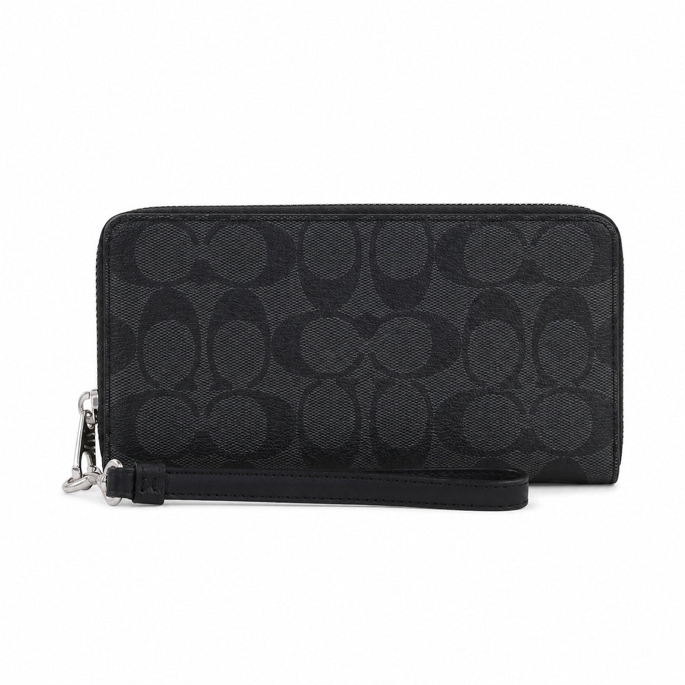 Coach Long Zip Around Wallet In Black Signature Canvas