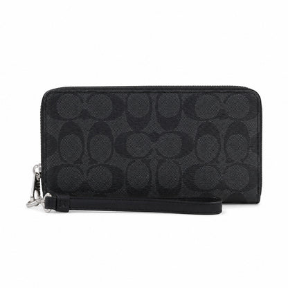 Coach Long Zip Around Wallet In Black Signature Canvas