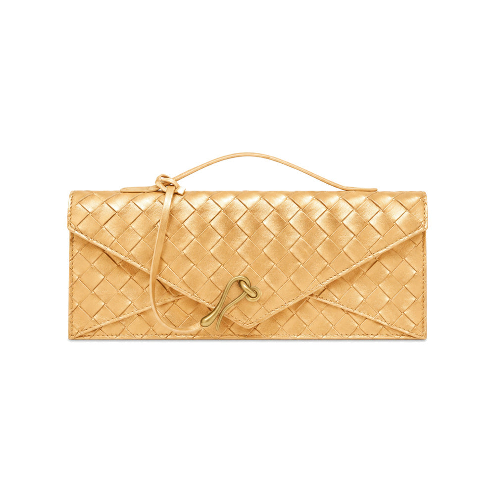 JW PEI Celeste Woven Textured Envelope Top Handle Clutch in Metallic Gold
