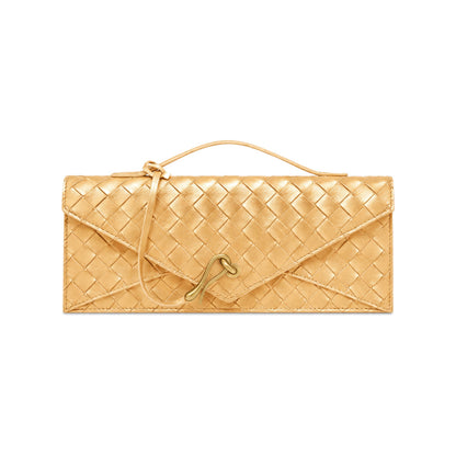 JW PEI Celeste Woven Textured Envelope Top Handle Clutch in Metallic Gold