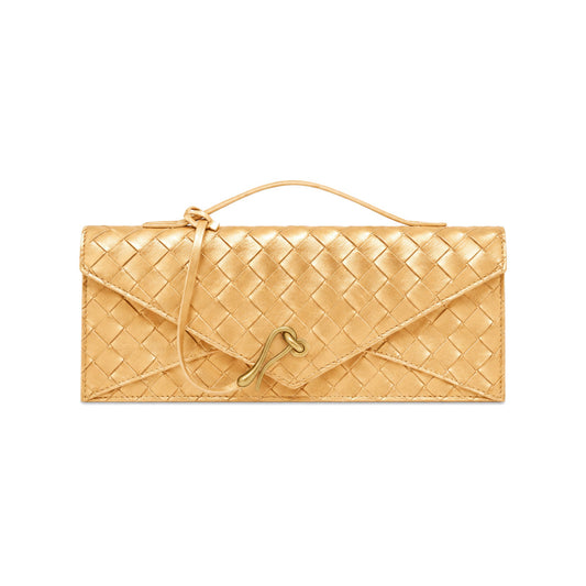 JW PEI Celeste Woven Textured Envelope Top Handle Clutch in Metallic Gold