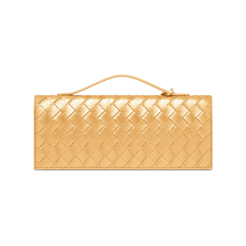 JW PEI Celeste Woven Textured Envelope Top Handle Clutch in Metallic Gold