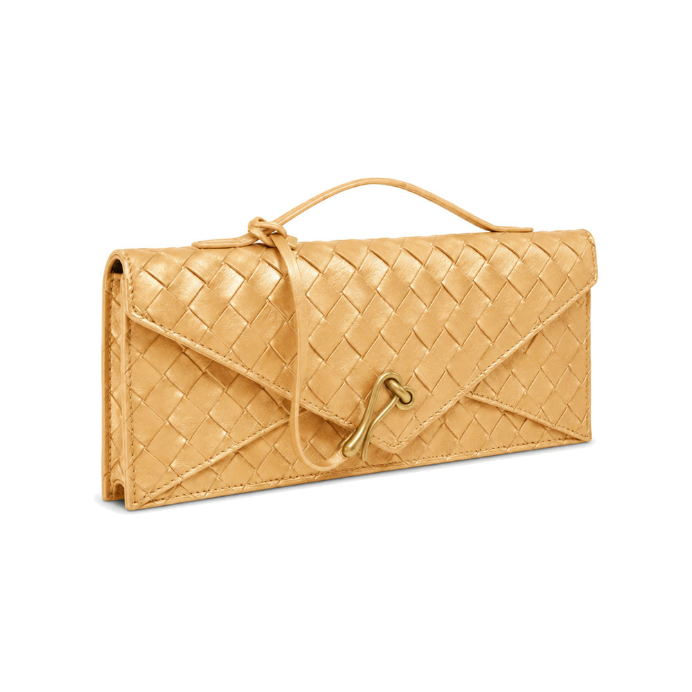 JW PEI Celeste Woven Textured Envelope Top Handle Clutch in Metallic Gold
