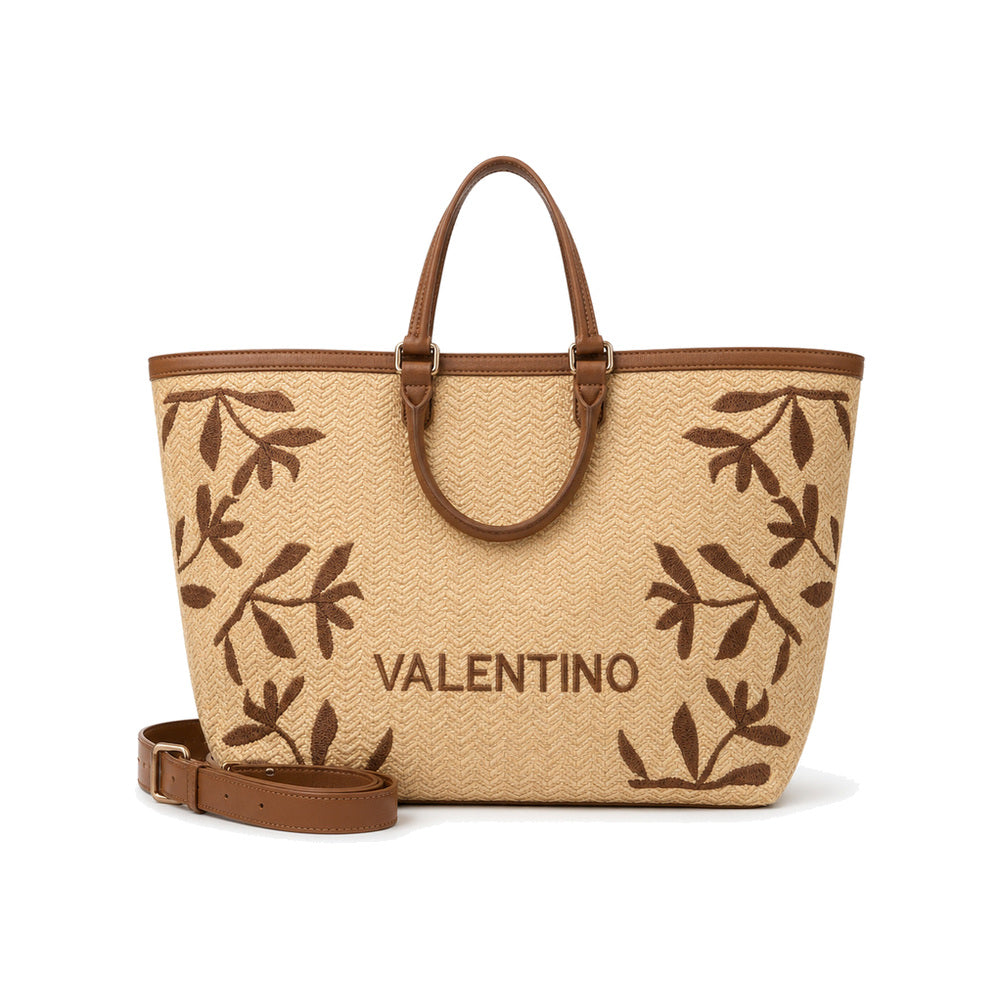 Valentino Botanical Raffia Tote Bag in Natural and Brown