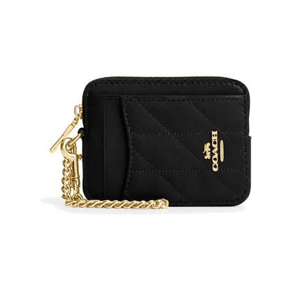 Coach Quilted Zip Card Case with Chain in Black