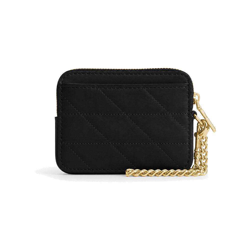 Coach Quilted Zip Card Case with Chain in Black