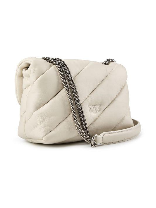 PINKO Love Puff Bag in Maxi Quilted Leather in ghiaccio Silver logo