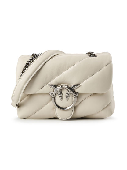 PINKO Love Puff Bag in Maxi Quilted Leather in ghiaccio Silver logo