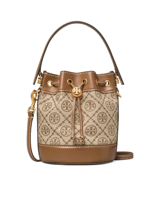 Tory Burch T Monogram Jacquard Mini Bucket Bag Hazelnut Brown