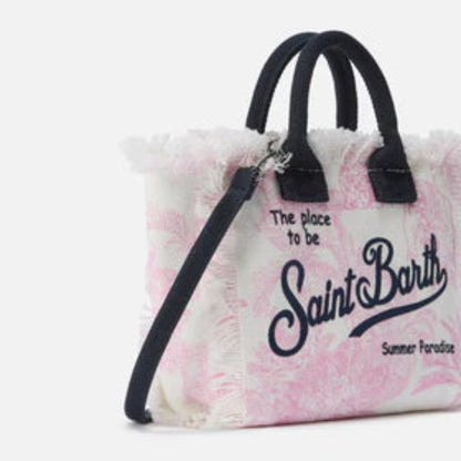 Saint Barth Canvas Vanity mini bag with pink toile de Jouy print