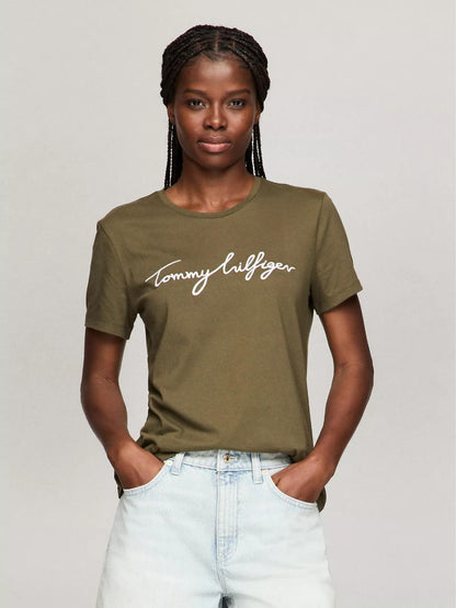 Tommy Hilfiger Embroidered Signature Crewneck T-Shirt Army Green