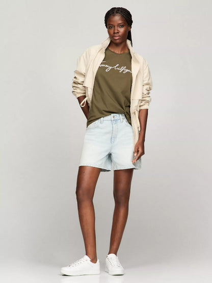 Tommy Hilfiger Embroidered Signature Crewneck T-Shirt Army Green
