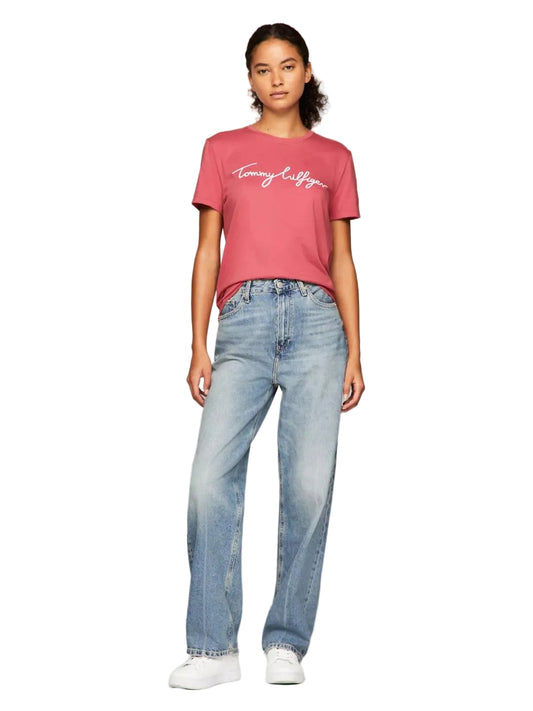 Tommy Hilfiger Embroidered Signature Crewneck T-Shirt Light Crimson