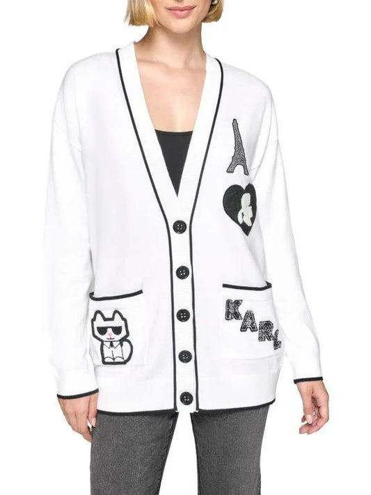 Karl Lagerfeld Paris Drop Shoulder Logo Cardigan SIZE L
