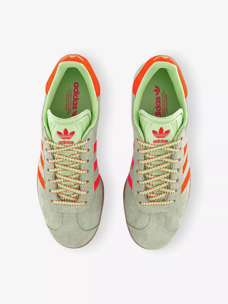Adidas Gazelle Trainers Semi Green Spark Solar Orange Gum Size 7