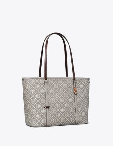 Tory Burch   T MONOGRAM UTILITY SMALL ZIP TOTE GRAY