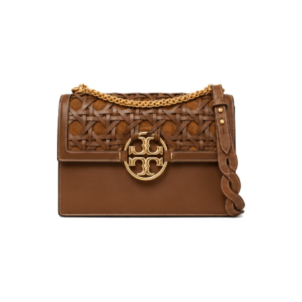 Tory Burch Miller Large Woven Shoulder Bag Brown