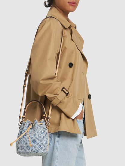 Tory Burch Mini T Monogram denim bucket bag