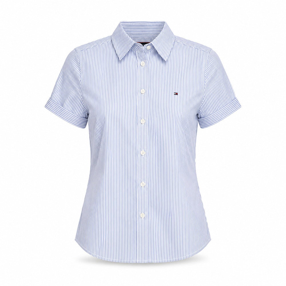 Tommy Hilfiger Women's Blue & White Striped Short-Sleeve Shirt