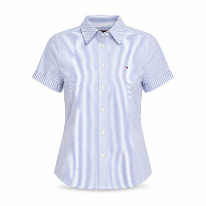 Tommy Hilfiger Women's Blue & White Striped Short-Sleeve Shirt