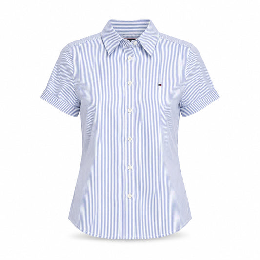 Tommy Hilfiger Women's Blue & White Striped Short-Sleeve Shirt