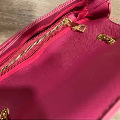 Bebe Logo Shoulder Bag with Gold Chain Strap in Pink
