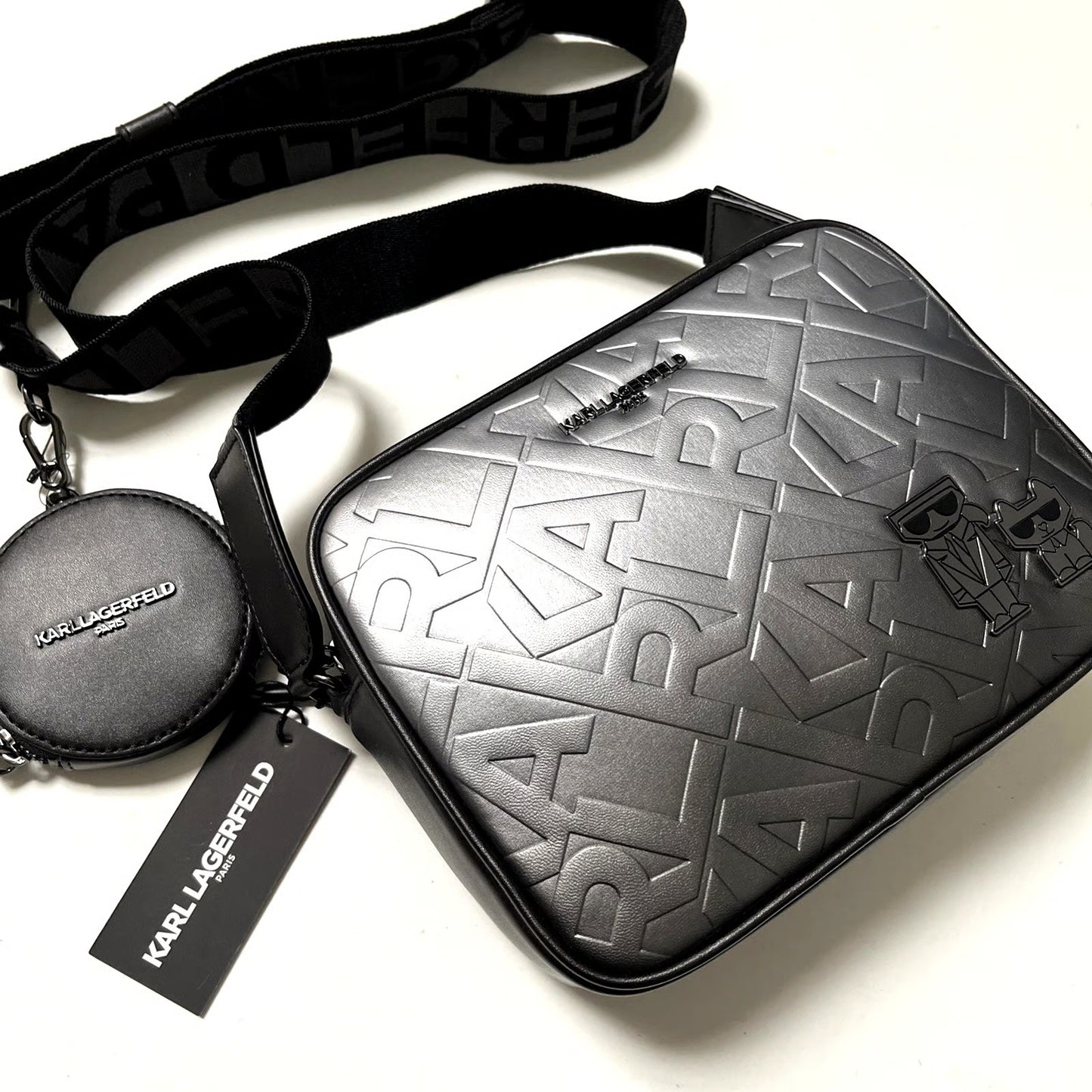 Karl Lagerfeld Crossbody Camera Bag Pouch Embossed Lettering