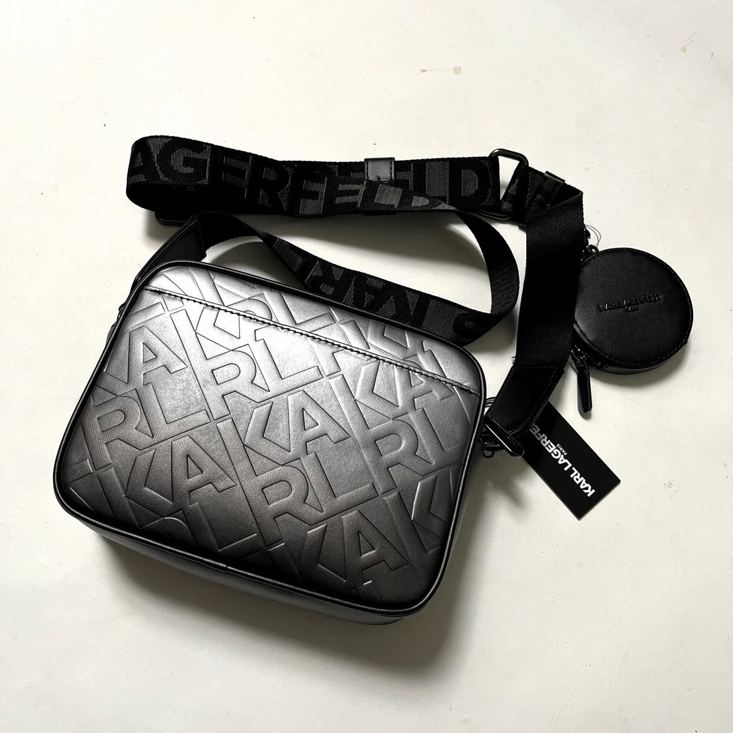 Karl Lagerfeld Crossbody Camera Bag Pouch Embossed Lettering
