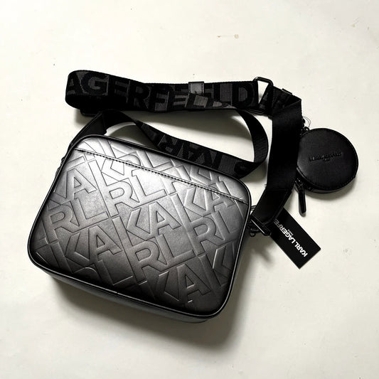 Karl Lagerfeld Crossbody Camera Bag Pouch Embossed Lettering