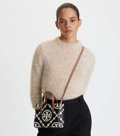 MINI T MONOGRAM CONTRAST EMBOSSED SQUARE TOTE TORY BURCH