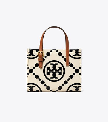 MINI T MONOGRAM CONTRAST EMBOSSED SQUARE TOTE TORY BURCH