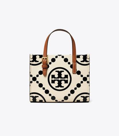 MINI T MONOGRAM CONTRAST EMBOSSED SQUARE TOTE TORY BURCH