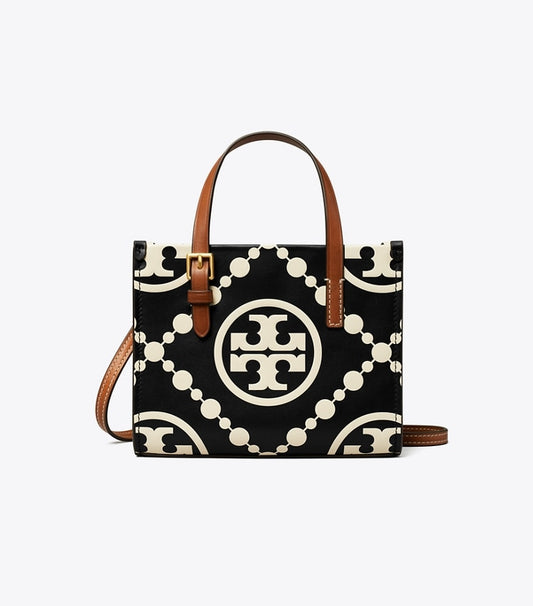 MINI T MONOGRAM CONTRAST EMBOSSED SQUARE TOTE TORY BURCH