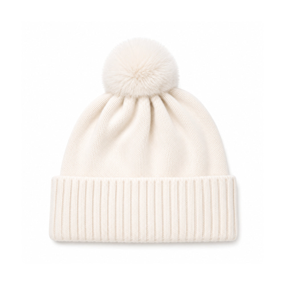 Juicy Couture Knit Beanie In White Baby Pink