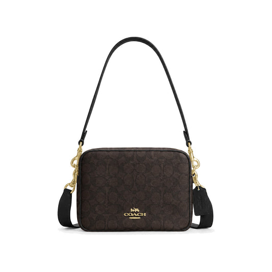 Coach Mini Jamie Camera Bag in Dark Brown/Black Signature Canvas