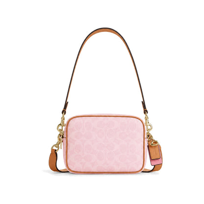 Coach Mini Jamie Camera Bag in Baby Pink Signature Canvas with Tan Trim