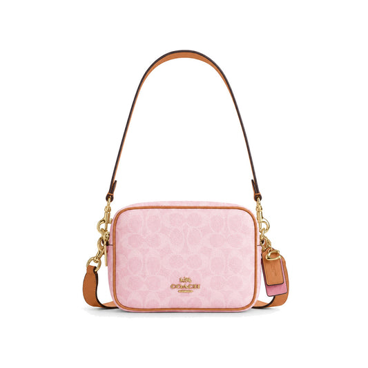 Coach Mini Jamie Camera Bag in Baby Pink Signature Canvas with Tan Trim