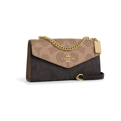 Coach Klare Envelope Crossbody Bag in Tan/Dark Brown Signature Canvas