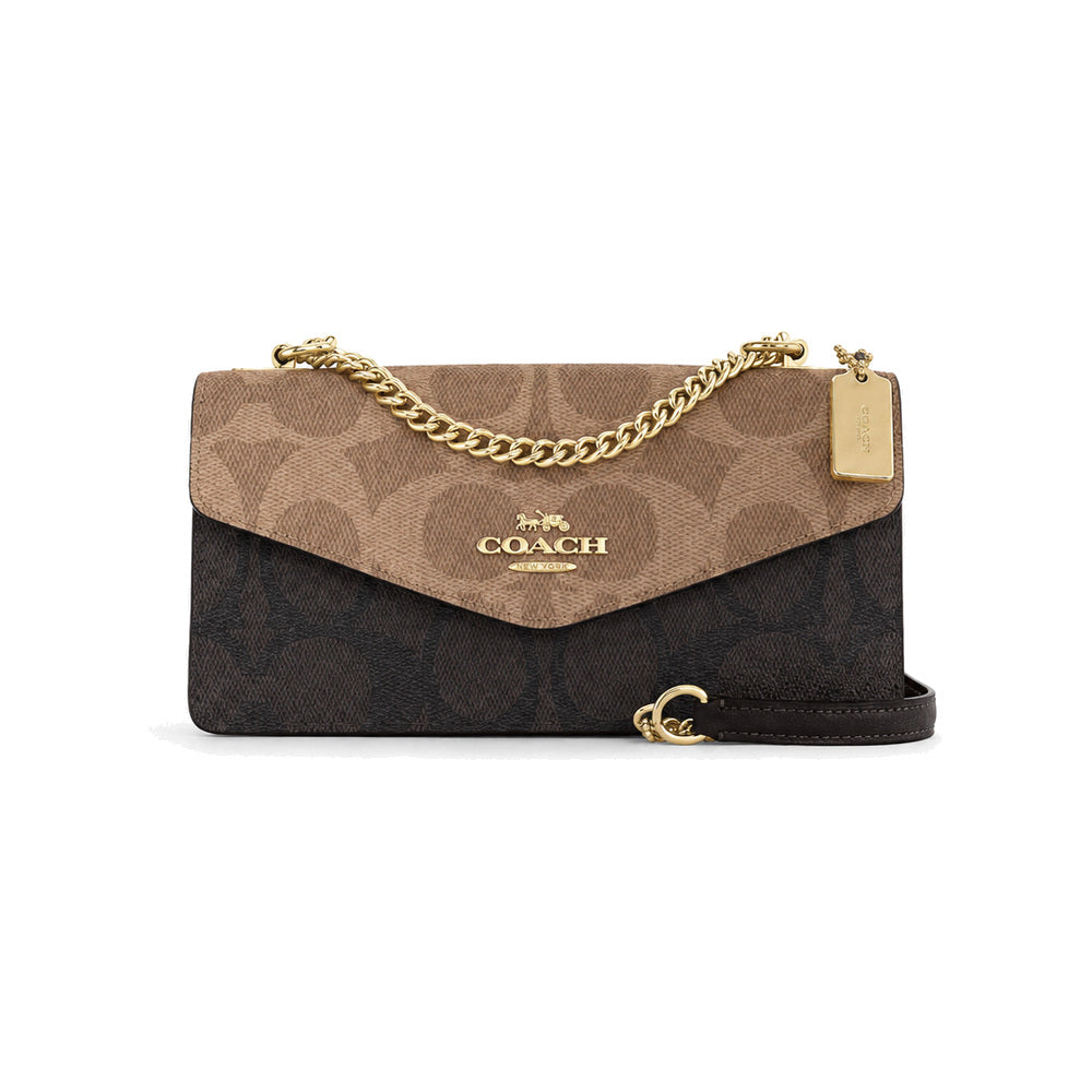 Coach Klare Envelope Crossbody Bag in Tan/Dark Brown Signature Canvas