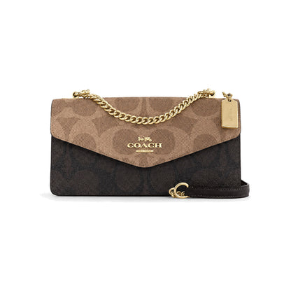 Coach Klare Envelope Crossbody Bag in Tan/Dark Brown Signature Canvas
