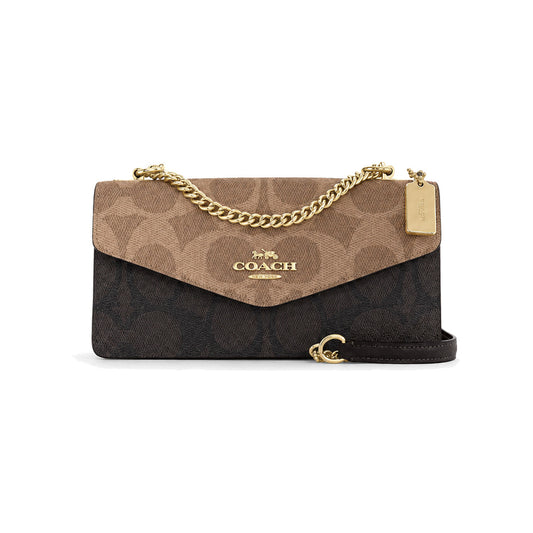Coach Klare Envelope Crossbody Bag in Tan/Dark Brown Signature Canvas