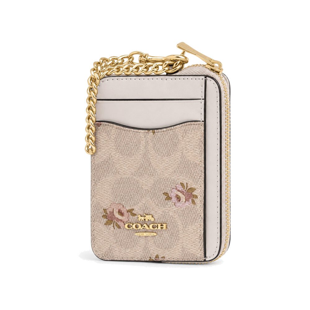Coach Zip Card Case in Blush Signature Canvas with Floral Print