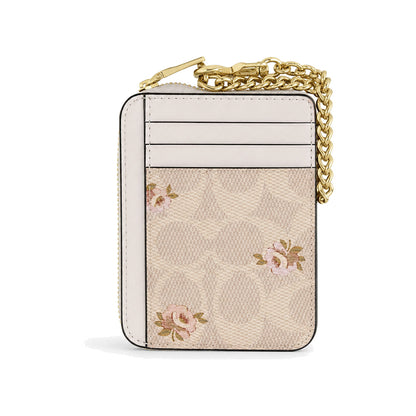 Coach Zip Card Case in Blush Signature Canvas with Floral Print