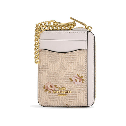 Coach Zip Card Case in Blush Signature Canvas with Floral Print