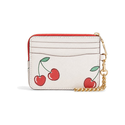 Coach Zip Card Case with Cherry Print in Chalk White