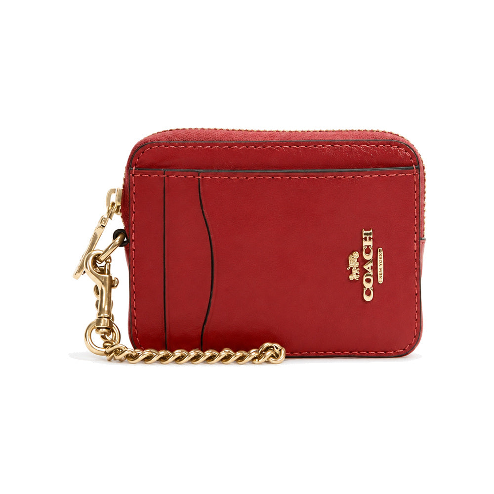 Coach Zip Card Case in Red Leather