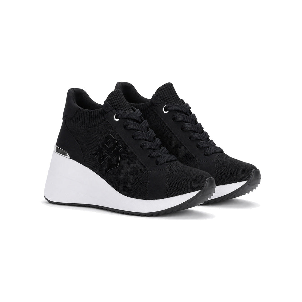 DKNY Kasia Lace-Up Wedge Sneakers in Black