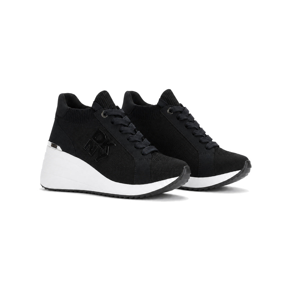 DKNY Kasia Lace-Up Wedge Sneakers in Black